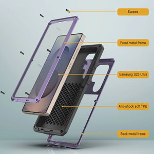 Galaxy S25 Ultra Metal Case, Heavy Duty Military Grade Armor Cover [shock proof] Full Body Hard [Purple]