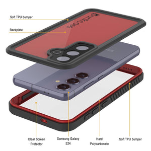 Galaxy S24 Waterproof Case PunkCase StudStar Red Thin 6.2ft Underwater IP68 Shock/Snow Proof