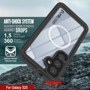 Galaxy S25 Waterproof Case, Punkcase [Extreme Mag Series] Armor Cover W/ Built In Screen Protector [Black]