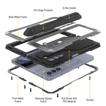 Load image into Gallery viewer, Galaxy Z Fold5 Metal Case, Heavy Duty Military Grade Armor Cover Full Body Hard [Silver]
