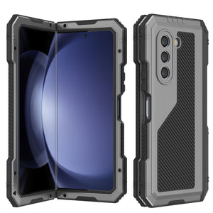 Galaxy Z Fold5 Metal Case, Heavy Duty Military Grade Armor Cover Full Body Hard [Silver]