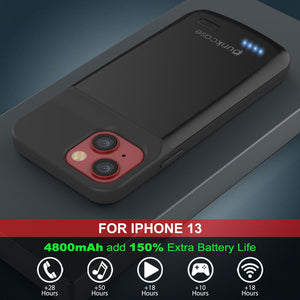 iPhone 13 Battery Case, PunkJuice 4800mAH Fast Charging Power Bank W/ Screen Protector | [Black]