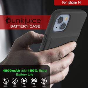 iPhone 14 Battery Case, PunkJuice 4800mAH Fast Charging Power Bank W/ Screen Protector | [Black]