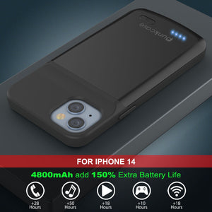 iPhone 14 Battery Case, PunkJuice 4800mAH Fast Charging Power Bank W/ Screen Protector | [Black]