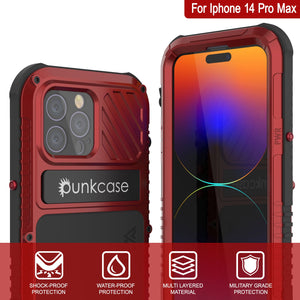 iPhone 16 Pro Max Metal Extreme 3.0 Series Aluminum Waterproof Case IP68 W/Buillt in Screen Protector & Kickstand [Red]