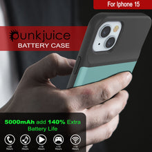 Load image into Gallery viewer, iPhone 15 Battery Case, PunkJuice 5000mAH Fast Charging Power Bank W/ Screen Protector | [Teal]
