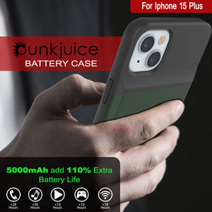 iPhone 15 Plus Battery Case, PunkJuice 5000mAH Fast Charging Power Bank W/ Screen Protector | [Green]