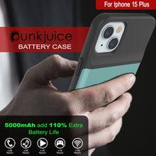 Load image into Gallery viewer, iPhone 15 Plus Battery Case, PunkJuice 5000mAH Fast Charging Power Bank W/ Screen Protector | [Teal]
