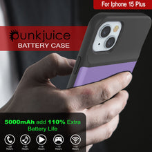 Load image into Gallery viewer, iPhone 15 Plus Battery Case, PunkJuice 5000mAH Fast Charging Power Bank W/ Screen Protector | [Purple]
