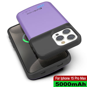 iPhone 16 Pro Max Battery Case, PunkJuice 8000mAH Fast Charging MagSafe Power Bank W/ Screen Protector | [Purple]