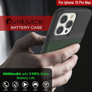 iPhone 16 Pro Max Battery Case, PunkJuice 8000mAH Fast Charging MagSafe Power Bank W/ Screen Protector | [Green]