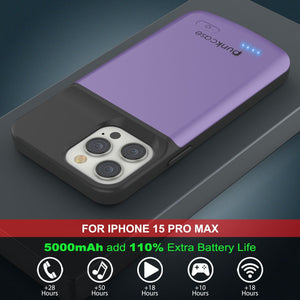 iPhone 16 Pro Max Battery Case, PunkJuice 8000mAH Fast Charging MagSafe Power Bank W/ Screen Protector | [Purple]