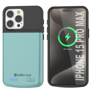 iPhone 16 Pro Max Battery Case, PunkJuice 8000mAH Fast Charging MagSafe Power Bank W/ Screen Protector | [Teal]