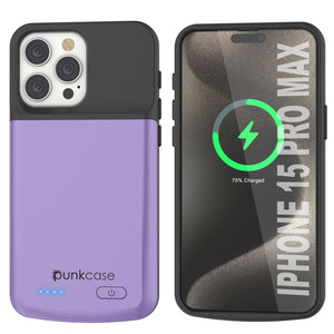 iPhone 16 Pro Max Battery Case, PunkJuice 8000mAH Fast Charging MagSafe Power Bank W/ Screen Protector | [Purple]