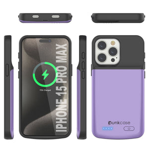 iPhone 16 Pro Max Battery Case, PunkJuice 8000mAH Fast Charging MagSafe Power Bank W/ Screen Protector | [Purple]