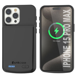 iPhone 16 Pro Max Battery Case, PunkJuice 8000mAH Fast Charging MagSafe Power Bank W/ Screen Protector | [Black]