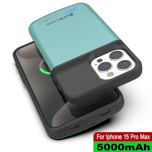 iPhone 16 Pro Max Battery Case, PunkJuice 8000mAH Fast Charging MagSafe Power Bank W/ Screen Protector | [Teal]