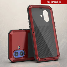 Load image into Gallery viewer, iPhone 16 Metal Case, Heavy Duty Military Grade Armor Cover [shock proof] Full Body Hard [Red]
