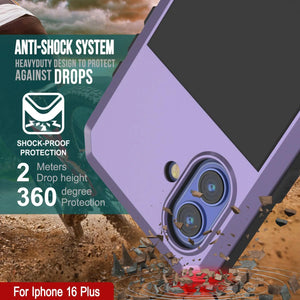 iPhone 16 Plus Metal Case, Heavy Duty Military Grade Armor Cover [shock proof] Full Body Hard [Purple]