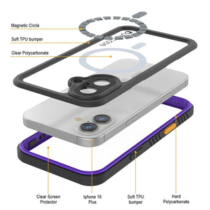 iPhone 16 Plus Waterproof Case, Punkcase [Extreme Mag Series] Armor Cover W/ Built In Screen Protector [Purple]