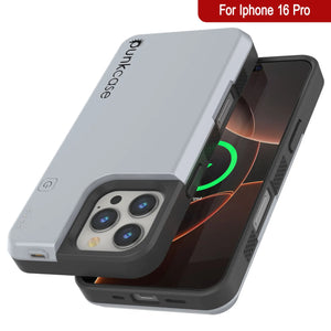 iPhone 16 Pro Battery Case, PunkJuice 5000mAH Fast Charging MagSafe Power Bank W/ Screen Protector | [White]