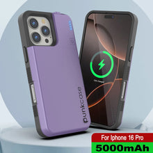 Load image into Gallery viewer, iPhone 16 Pro Battery Case, PunkJuice 5000mAH Fast Charging MagSafe Power Bank W/ Screen Protector | [Purple]
