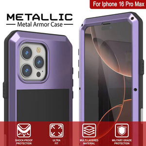 iPhone 16 Pro Max Metal Case, Heavy Duty Military Grade Armor Cover [shock proof] Full Body Hard [Purple]