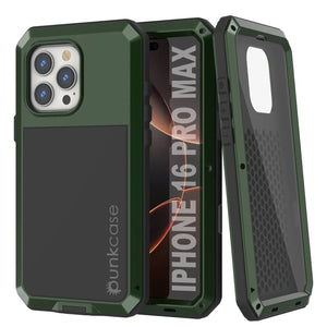 iPhone 16 Pro Max Metal Case, Heavy Duty Military Grade Armor Cover [shock proof] Full Body Hard [Dark Green]