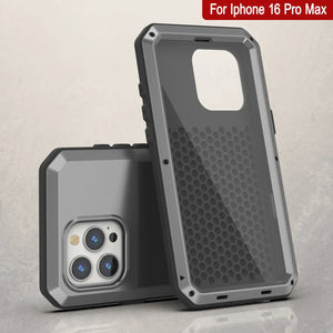 iPhone 16 Pro Max Metal Case, Heavy Duty Military Grade Armor Cover [shock proof] Full Body Hard [Silver]