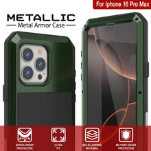 Load image into Gallery viewer, iPhone 16 Pro Max Metal Case, Heavy Duty Military Grade Armor Cover [shock proof] Full Body Hard [Dark Green]
