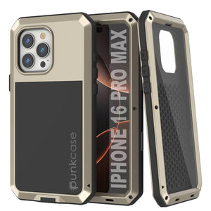 iPhone 16 Pro Max Metal Case, Heavy Duty Military Grade Armor Cover [shock proof] Full Body Hard [Gold]