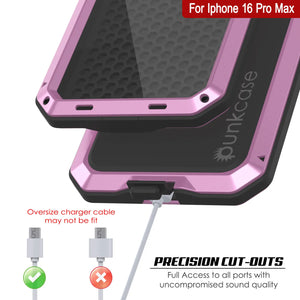 iPhone 16 Pro Max Metal Case, Heavy Duty Military Grade Armor Cover [shock proof] Full Body Hard [Pink]