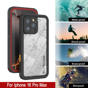 iPhone 16 Pro Max Waterproof Case, Punkcase [Extreme Series] Armor Cover W/ Built In Screen Protector [Red]