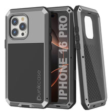 Load image into Gallery viewer, iPhone 16 Pro Metal Case, Heavy Duty Military Grade Armor Cover [shock proof] Full Body Hard [Silver]
