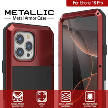 Load image into Gallery viewer, iPhone 16 Pro Metal Case, Heavy Duty Military Grade Armor Cover [shock proof] Full Body Hard [Red]
