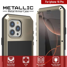 Load image into Gallery viewer, iPhone 16 Pro Metal Case, Heavy Duty Military Grade Armor Cover [shock proof] Full Body Hard [Gold]
