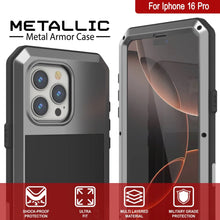 Load image into Gallery viewer, iPhone 16 Pro Metal Case, Heavy Duty Military Grade Armor Cover [shock proof] Full Body Hard [Silver]
