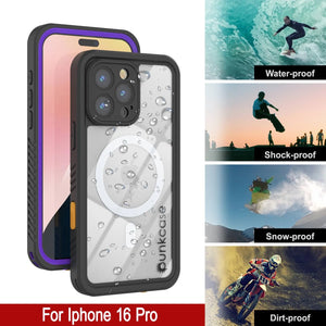 iPhone 16 Pro Waterproof Case, Punkcase [Extreme Mag Series] Armor Cover W/ Built In Screen Protector [Purple]