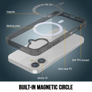 Punkcase iPhone 16 Magnetic Wireless Charging Case [ClearMag Series][Black]