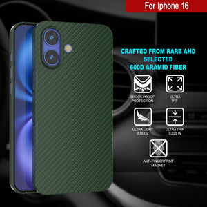 Punkcase iPhone 16 Carbon Fiber Case [AramidShield Series] Ultra Slim & Light Kevlar [Green]