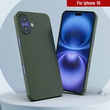 Load image into Gallery viewer, Punkcase iPhone 16 Carbon Fiber Case [AramidShield Series] Ultra Slim &amp; Light Kevlar [Green]
