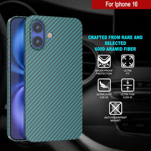 Punkcase iPhone 16 Carbon Fiber Case [AramidShield Series] Ultra Slim & Light Kevlar [Teal]