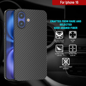 Punkcase iPhone 16 Carbon Fiber Case [AramidShield Series] Ultra Slim & Light Kevlar [Black]