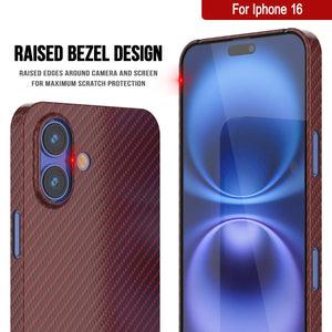 Punkcase iPhone 16 Carbon Fiber Case [AramidShield Series] Ultra Slim & Light Kevlar [Red]