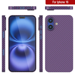 Punkcase iPhone 16 Carbon Fiber Case [AramidShield Series] Ultra Slim & Light Kevlar [Purple]