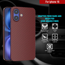 Load image into Gallery viewer, Punkcase iPhone 16 Carbon Fiber Case [AramidShield Series] Ultra Slim &amp; Light Kevlar [Red]
