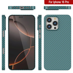 Punkcase iPhone 16 Pro Carbon Fiber Case [AramidShield Series] Ultra Slim & Light Kevlar [Teal]