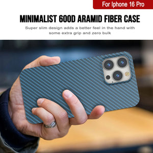 Punkcase iPhone 16 Pro Carbon Fiber Case [AramidShield Series] Ultra Slim & Light Kevlar [Blue]