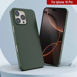 Punkcase iPhone 16 Pro Carbon Fiber Case [AramidShield Series] Ultra Slim & Light Kevlar [Green]