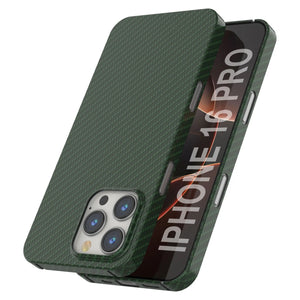 Punkcase iPhone 16 Pro Carbon Fiber Case [AramidShield Series] Ultra Slim & Light Kevlar [Green]